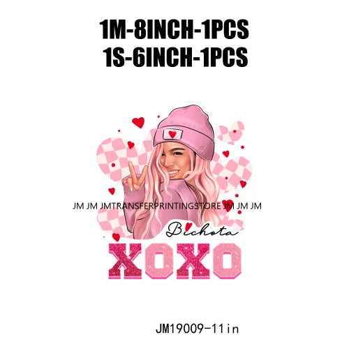 Fashion Pink Beautiful Girls Bichota XOXO Cupid Vibes Happy Valentines Day DTF Heat Transfer Stickers Ready To Press For Clothes