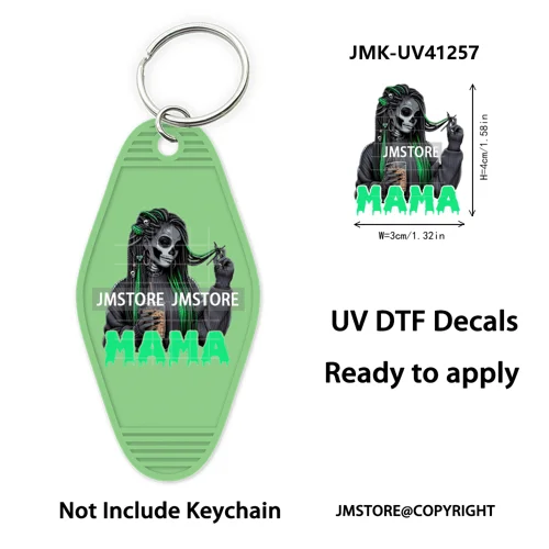 Black Girl Halloween Spooky Horror Mama UV DTF Motel Keychain Wraps Ready To Apply Waterproof High Quality Hotel Keychain Decals