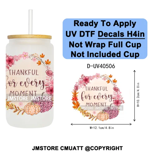 Cozy Autumn Fall Pumpkin Spice UV DTF Decals Ready To Apply Waterproof Transfer Stickers DIY Crafts For 16OZ Libbey Glass Can