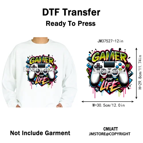 12in Game Zone Time Girl Gamer Squad Hustler Graffiti Game On Over Iron on DTF Transfers Stickers Ready to Press for Hoodies
