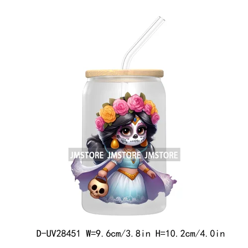 Cute Latina Cartoon Princess Baby Girl UV DTF Transfer Stickers Decals For Libbey Cold Cups Mug Tumbler Labels Sugar Skull Woman