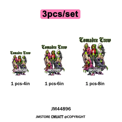 Winter Christmas Cartoon Holiday Characters Thug Life Green Iron on Washable DTF Transfers Stickers Ready to Press for Textiles