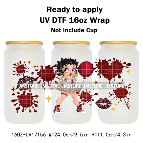 Halloween Horror Movies Mom Messy Bun UV DTF Stickers Ready To Apply Cup Wrap Custom Labels DIY Craft For 16OZ Libbey Can Glass