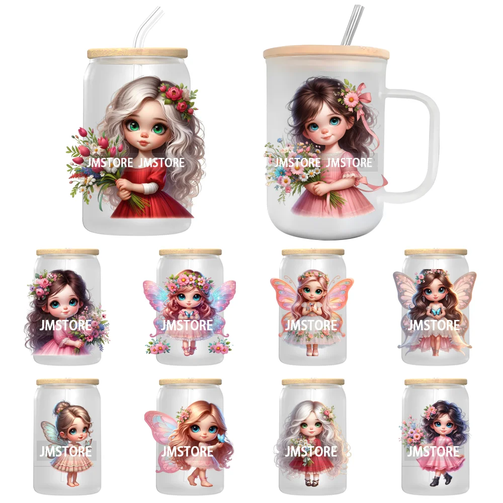 Cute Little Girl Butterfly Wings UV DTF Transfer Stickers Decal Ready To Apply Waterproof For 16OZ Libbey Glass Can Cups Tumbler