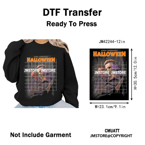 Funny Halftone Movie Series Killer Halloween Spooky Season Iron on DTF Washable Transfers Stickers Ready to Press for T-shirts
