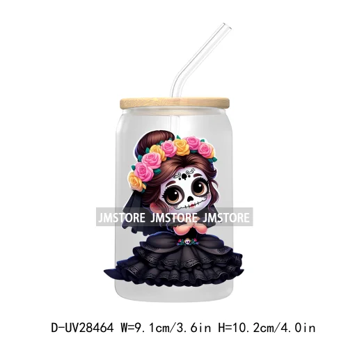 Cute Latina Cartoon Princess Baby Girl UV DTF Transfer Stickers Decals For Libbey Cold Cups Mug Tumbler Labels Sugar Skull Woman