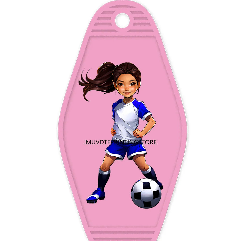 Sport Football Player High Quality WaterProof UV DTF Sticker For Motel Hotel Keychain Black Afro Girls