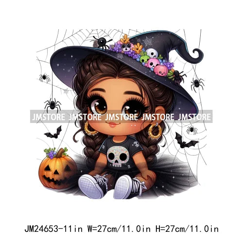 Custom Halloween Spooky Witch Latina Baby Girls Iron On Decals Hispanic Princess DTF Heat Press Transfers Stickers For Hoodies