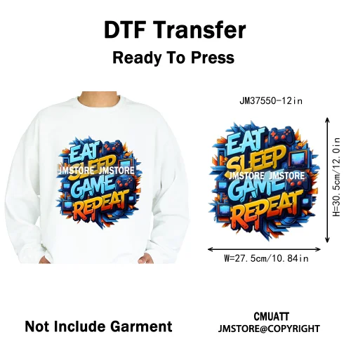 12in Game Zone Time Girl Gamer Squad Hustler Graffiti Game On Over Iron on DTF Transfers Stickers Ready to Press for Hoodies