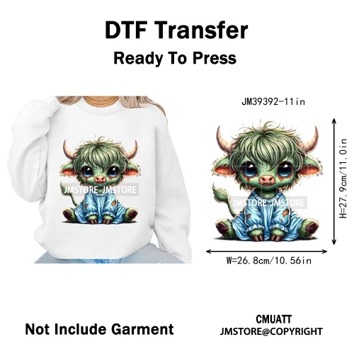 Horror Spooky Cartoon Baby Highland Cow Halloween Vibes Animal Iron on DTF Washable Transfers Sticker Ready to Press for Hoodies