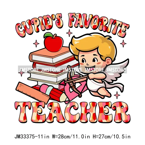 Pink Reading Love School In My Valentine Era Cupid Favorite Teacher Iron On DTF Transfers Stickers Ready To Press For Clothing