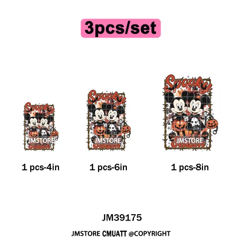 Spooky Season Pumpkin Trick or Treat Cartoon Halloween Iron on DTF Washable Heat Transfers Stickers Ready to Press for Clothing