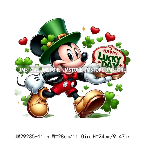 Cute Cartoon Character St Patrick's Irish Day Shamrock Lucky Vibes Iron On DTF Transfers Stickers Ready To Press For Hoodies