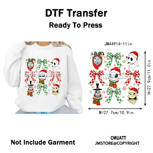 Cartoon Movie Friends Coquette Merry Christmas Sandy Claws Iron on Washable DTF Heat Transfer Sticker Ready to Press for Hoodies