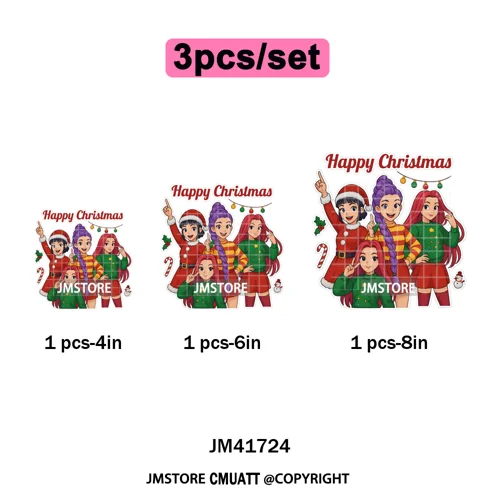 Holly Stars Gifts Happy Kpop Christmas Vibes Winter Holiday Iron on DTF Washable Transfers Stickers Ready to Press for Hoodies