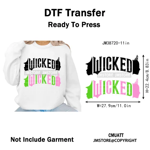 Magic Musical Movies Bad Good Witches Team Pink Green Coquette Iron on DTF Heat Transfers Stickers Ready to Press for T-shirts