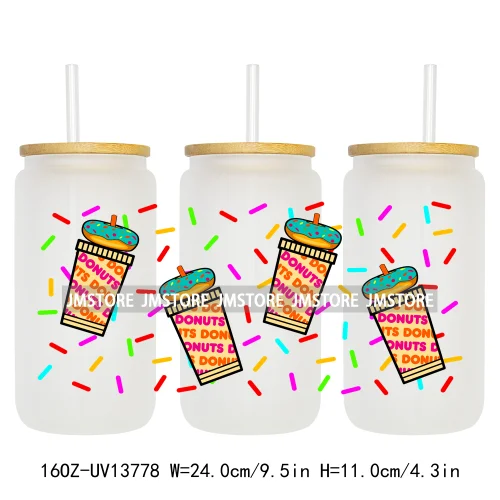 Dunkie Junkie Coffee Donuts UV DTF Wraps Transfer Sticker Selfadhesive Waterproof High Quality For 16OZ Libbey Glass Can Tumbler