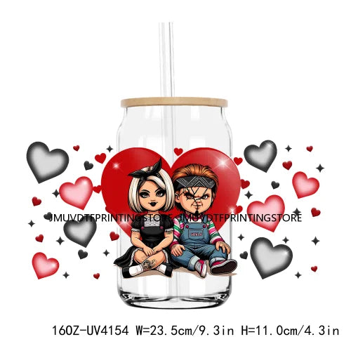 Cartoon Horror Movie Couple Valentine UV DTF Sticker For 16OZ Libbey Glass Cup Can Wrap Transfer Sticker Custom Labels DIY Logo