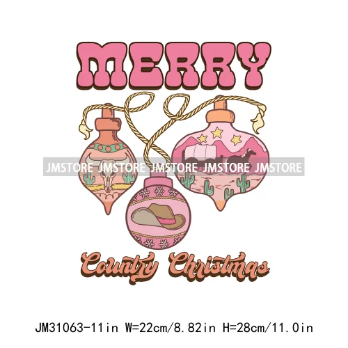 Funny Retro Western Merry Bright Country Christmas Cowgirl Howdy Tree Iron On DTF Transfers Stickers Ready To Press For Hoodies