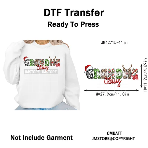 Colorful Christmas Mama Claus Coquette Candy Cane Santa Iron on DTF Washable Transfers Stickers Ready to Press for T-shirts