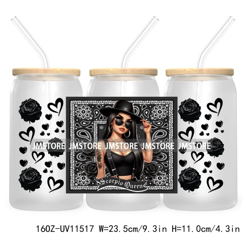 12 Zodiac Queens Chicana Mexican Girl 16OZ UV Cup Wrap DTF Transfer Stickers For Libbey Glass Can Cups Tumbler Waterproof Labels