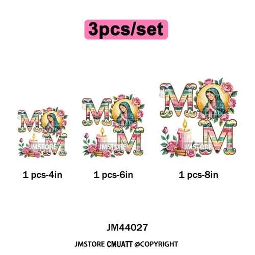 Latina Mom Mexican Virgen de Guadalupe Flower Mother's Day Iron on DTF Heat Transfers Stickers Ready to Press for T-shirts Bags