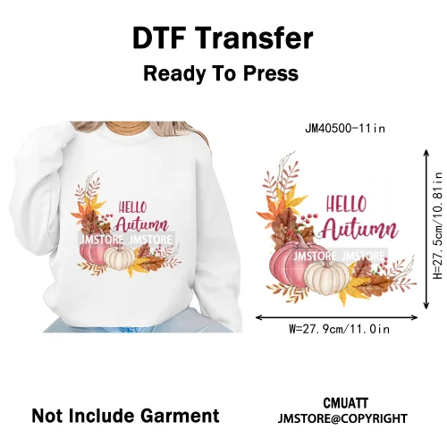 Pink Happy Fall Season Harvest Blessings Pumpkin Autumn Vibes Iron on DTF Washable Transfers Stickers Ready to Press for Hoodies