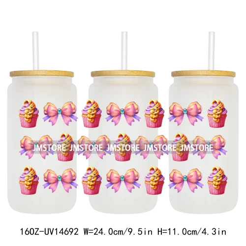 Coquette Bow Cake Princess UV DTF Wraps Transfer Sticker Selfadhesive Waterproof High Quality For 16OZ Libbey Glass Can Tumbler