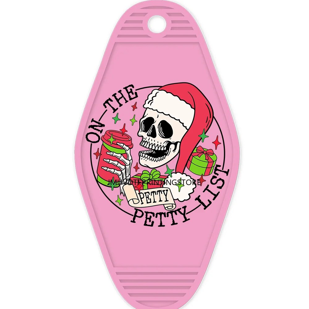 Christmas Skull With Coffee Cup High Quality WaterProof UV DTF Sticker For Motel Hotel Keychian Christmas Santa Designs