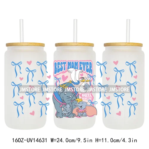 Coquette Mama Mini Cartoon Family 16OZ UV DTF Cup Wraps Ready To Apply Waterproof Transfer Stickers For Libbey Glass Can Tumbler