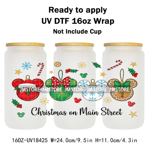 Cartoon Mouse Friends Christmas Gingerbread 16OZ UV DTF Cup Wraps Ready To Apply Durable Transfer Stickers For Libbey Glass Can