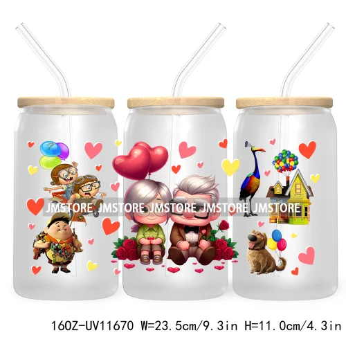 Cute Cartoon Couple XOXO Valentine's Day UV DTF Cup Wrap Transfer Stickers For 16OZ Libbey Glass Can Cupid Vibes Love Hearts