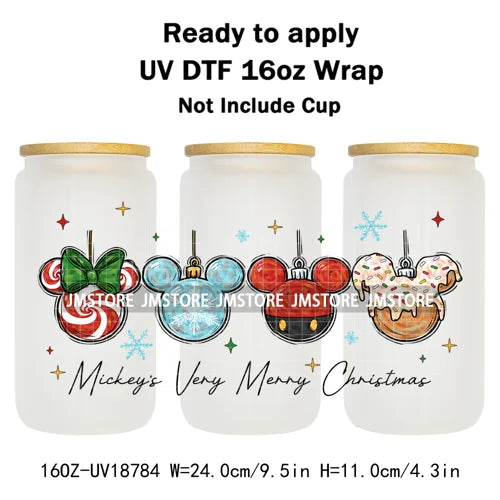 Merry Christmas Cartoon Mouse Cookies UV DTF Stickers Ready To Apply Cup Wrap Durable Custom Logo DIY Craft For Libbey Can Glass