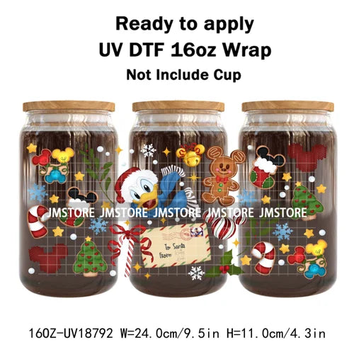 Cartoon Christmas Gingerbread Cookie 16OZ UV DTF Cup Wraps Ready To Apply Waterproof Transfer Stickers For Libbey Glass Can Mugs