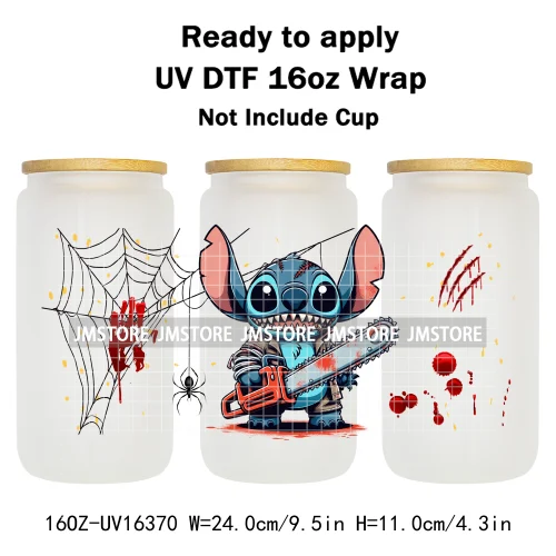 Horror Halloween Cartoon Killers 16OZ UV DTF Cup Wraps Ready To Apply Waterproof Transfer Stickers For Libbey Glass Can Tumbler