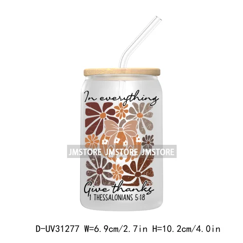 Thanksgiving Pumpkin Fall Bible Verse UV Sticker Decal For Libbey Cold Cup Mug Tumbler Transfer Sticker Coquette Bow Jesus Cross