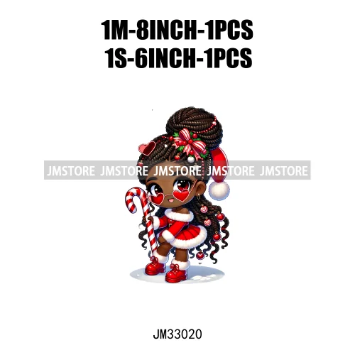 Fashion Black Santa Girls Candy Cane Afro Kids Christmas Season Iron On DTF Transfers Stickers Ready To Press For Sweatshirts