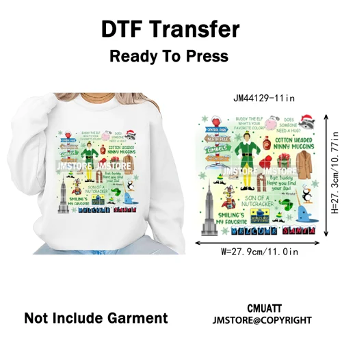 Funny Christmas Movie Quotes Cartoon Characters Santa Iron on Washable DTF Heat Transfer Stickers Ready to Press for Sweatshirts