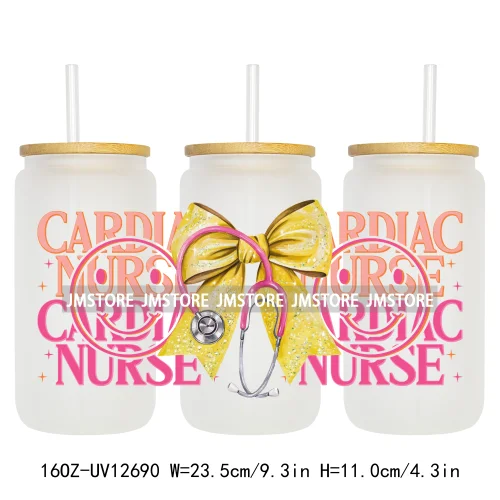 Nurse Life Quotes Coquette Heart Stethoscope Bow 16OZ UV Cup Wrap DTF Transfer Stickers Logo For Libbey Glass Can Cups Tumbler