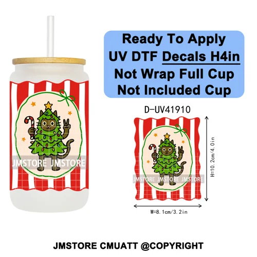Preppy Christmas Stamps Xmas Card UV DTF Transfer Stickers Decals Ready To Apply Waterproof For 16OZ Libbey Glass Can Tumbler