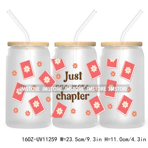 Trendy Coffee And Books Reading Floral Flowers 16OZ UV Cup Wrap DTF Transfer Stickers For Libbey Glass Can Cups Tumbler Labels