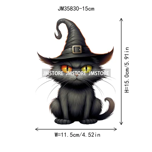 15cm 5.9in Kid Halloween Black Cat Iron On Heat Transfer Sticker For Clothes DTF Printed Vinyl Thermal Appliques Washable Decal