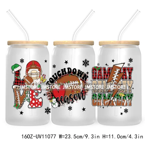 Candy Cane Christmas Club 16OZ UV DTF Cup Wrap Waterproof Transfer Stickers For Libbey Glass Can Football Mom Game Day Christmas