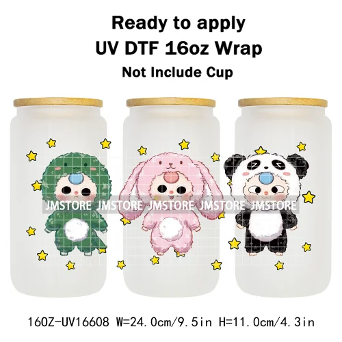 Floral Monsters Cartoon Characters UV DTF Wraps Transfer Stickers Waterproof Logo High Quality For 16OZ Libbey Glass Can Tumbler
