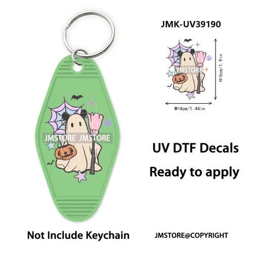 Spooky Halloween Cartoon Character Couple UV DTF Motel Keychain Wrap Ready To Apply Waterproof High Quality Hotel Keychain Decal