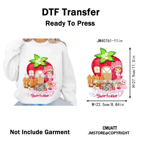 Sweet Strawberry Friends 80s Girl Cartoon Pink Coquette Bows Iron on DTF Washable Transfers Stickers Ready to Press for Clothing