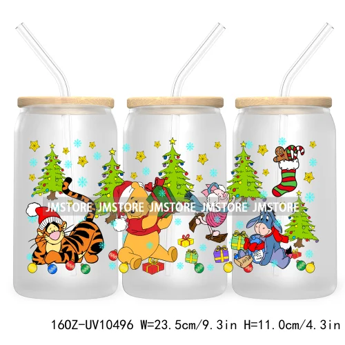 Merry Christmas Mouse UV DTF Sticker For 16OZ Libbey Glass Cup Can Wrap Transfer Stickers Custom Labels Xmas Cartoon Characters