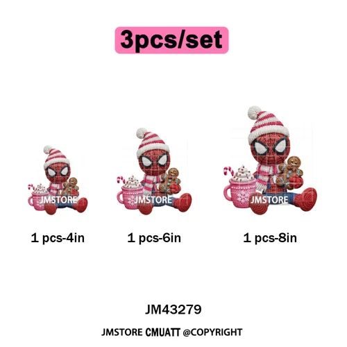 Faux Yarn Pink Hot Cocoa Cartoon Character Santa Cozy Christmas Iron on  DTF Transfers Stickers Ready to Press for T-shirts Bags