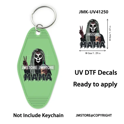 Black Girl Halloween Spooky Horror Mama UV DTF Motel Keychain Wraps Ready To Apply Waterproof High Quality Hotel Keychain Decals