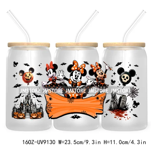 Mouse And Friends Halloween 16OZ UV DTF Cup Wrap Transfer Stickers Custom Labels Waterproof For Libbey Glass Can Magical Kingdom